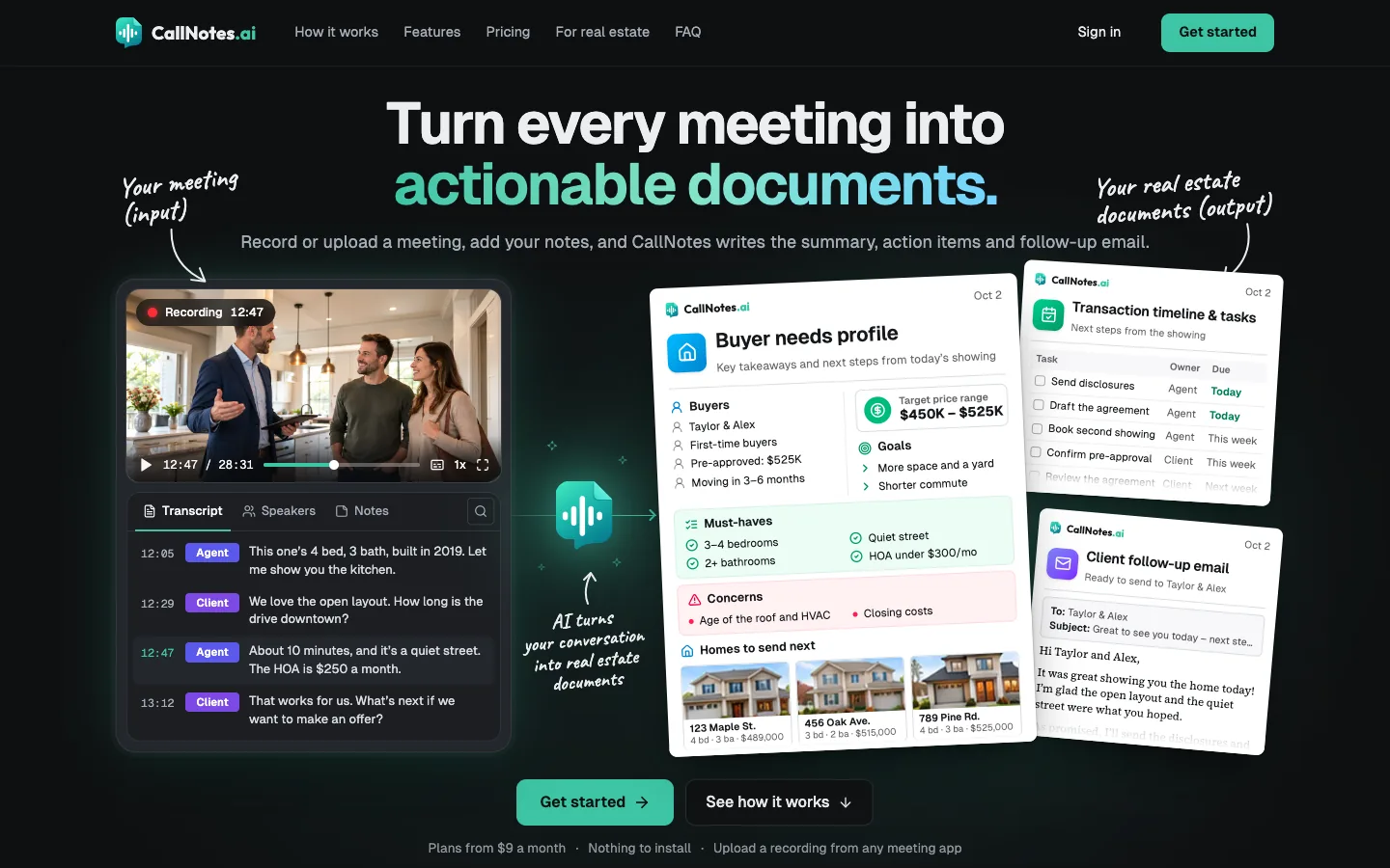 The callnotes.ai home page