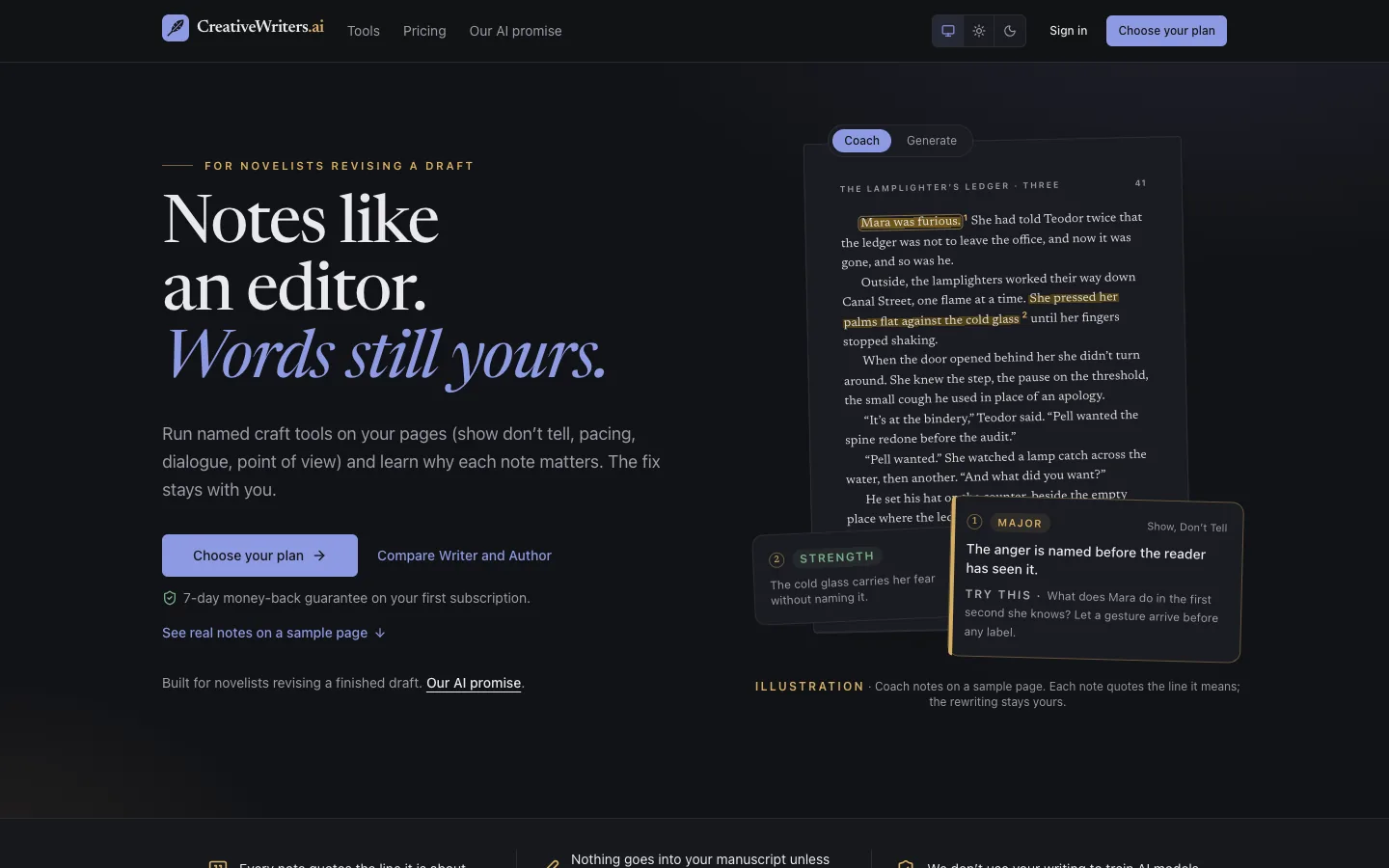 The creativewriters.ai home page