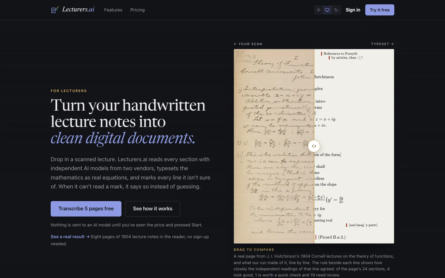 The lecturers.ai home page