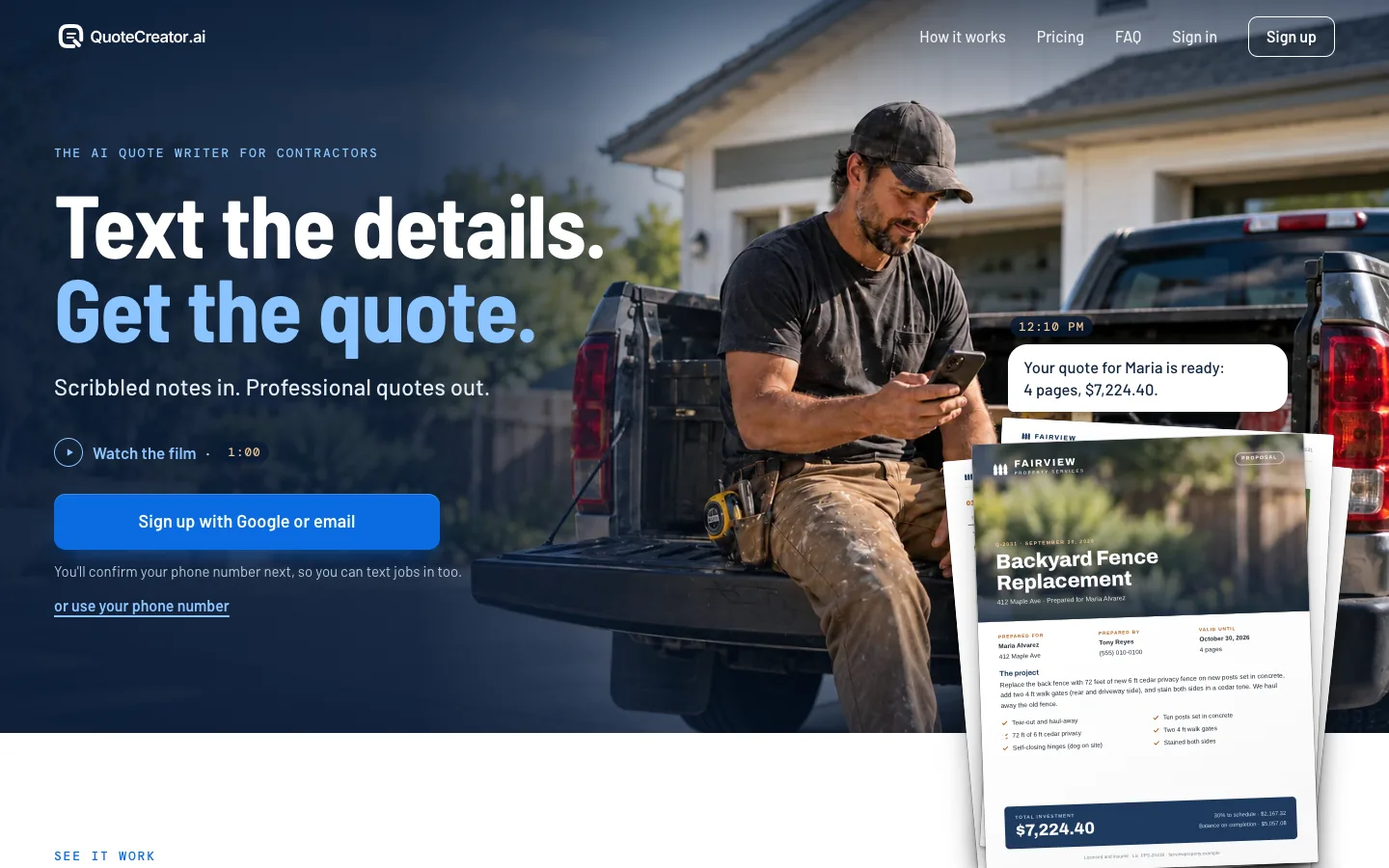 The quotecreator.ai home page